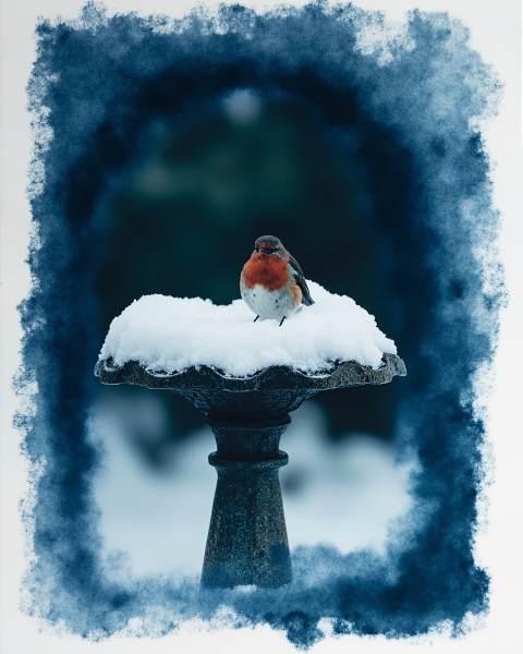 Winter Bird Bath Christmas e-card design