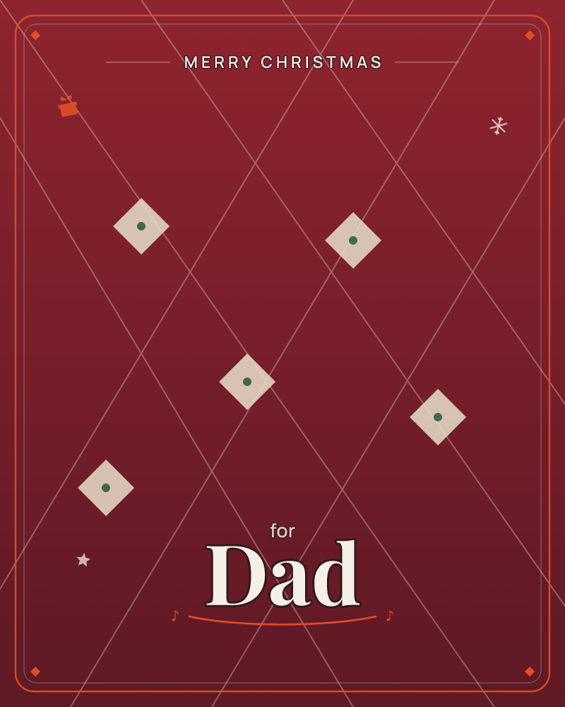 A deep crimson background darkens to black at the top and bottom edges, crossed by a fine diagonal lattice of pale lines forming a diamond trellis pattern, a christmas e-card design by @DittyCityTeam