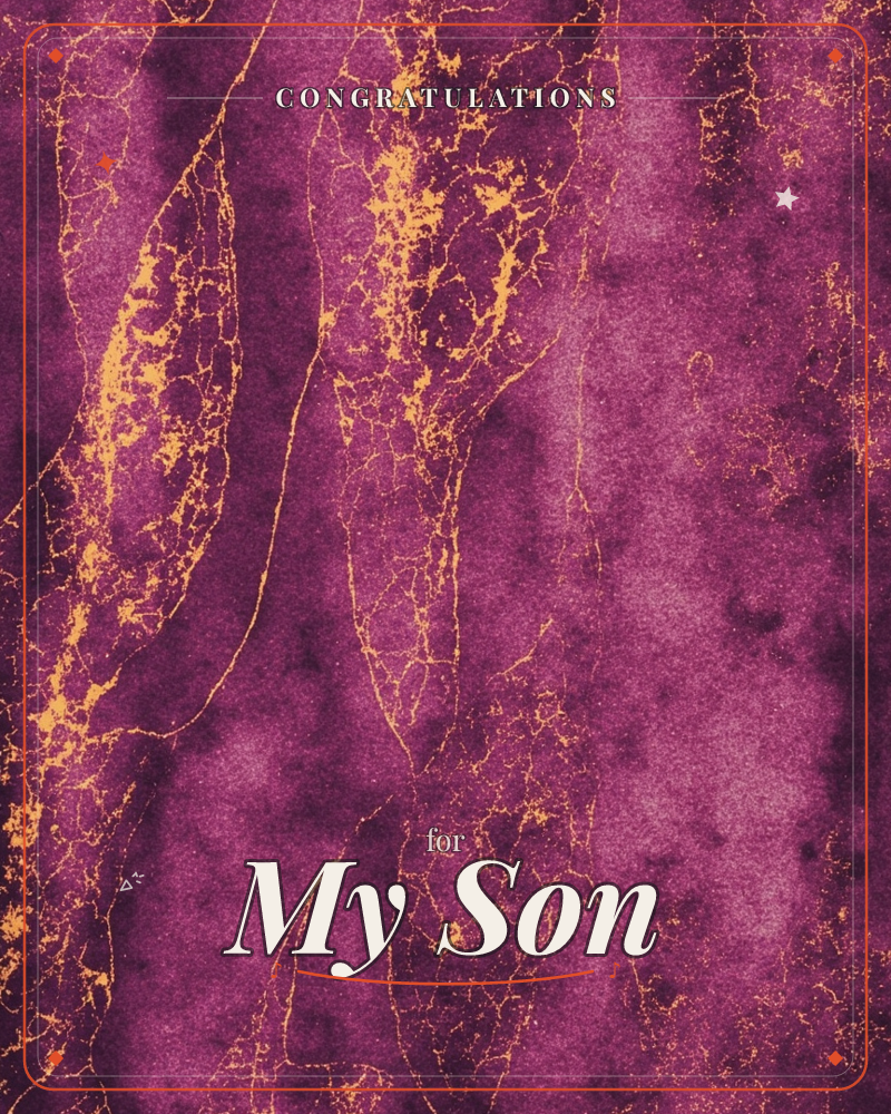 A deep magenta-purple ground is veined with cracked gold lines, like fault lines running through stone or veins of ore caught in candlelight, a congratulations e-card design