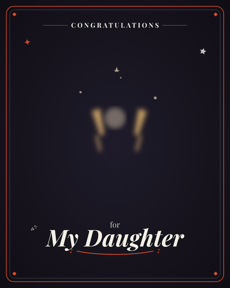 A near-black night sky glows with a single small star and a scattering of faint dots, while two soft golden lightning-bolt shapes flank a hazy grey orb…, a congratulations e-card design by @DittyCityTeam