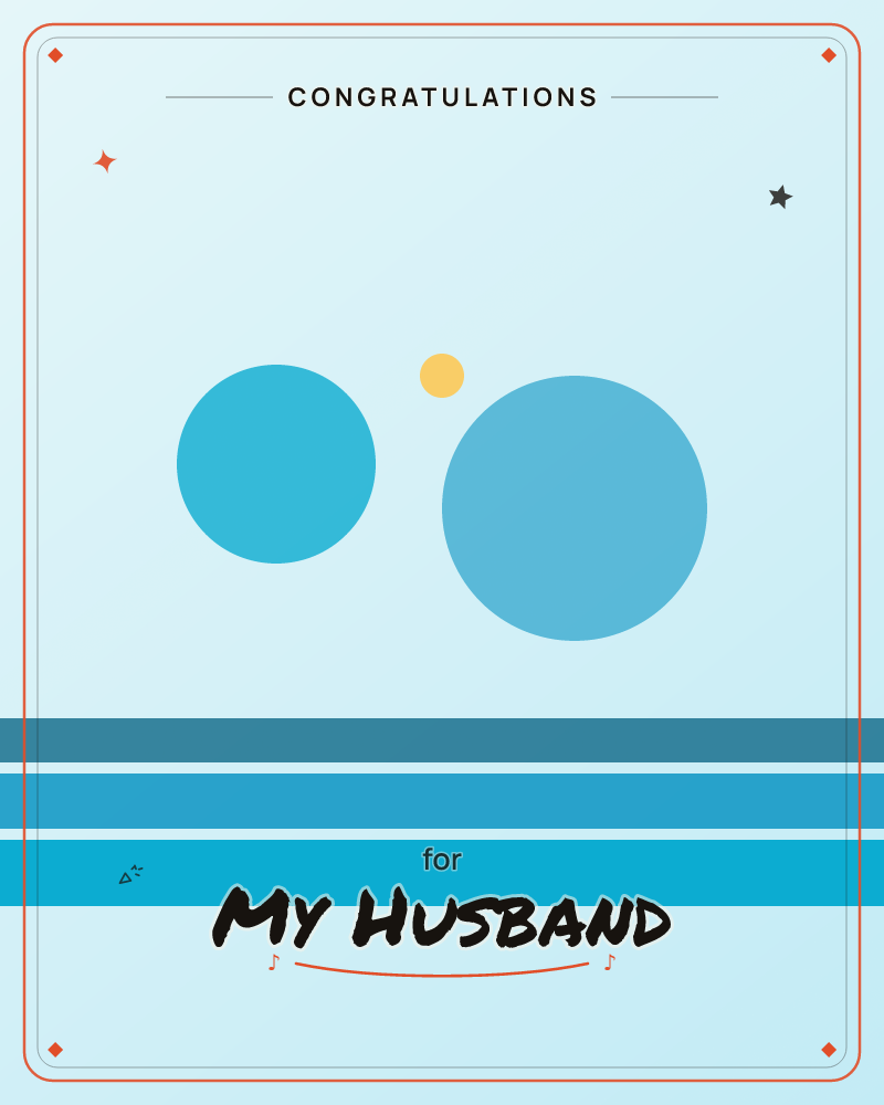 A minimal, abstract card in flat teal and sky-blue tones, with two overlapping circles floating above a small golden dot, all set against a pale…, a congratulations e-card design by @DittyCityTeam