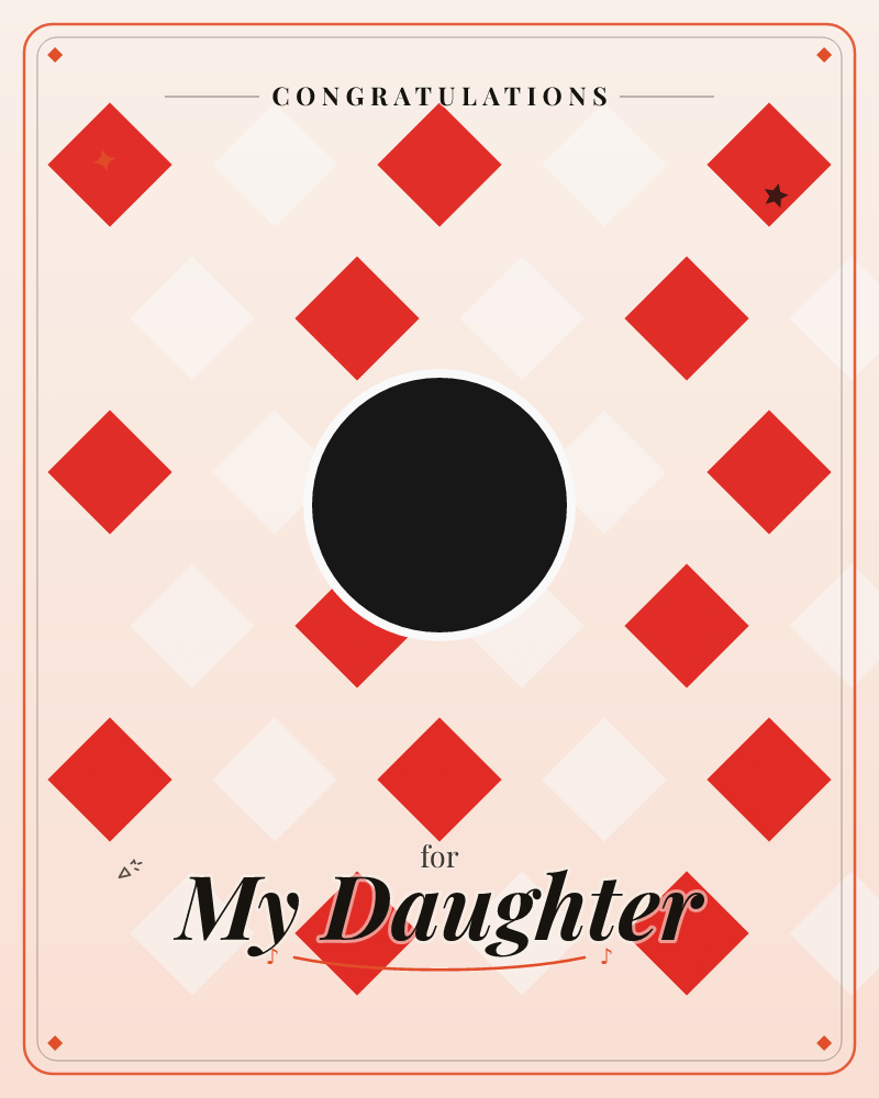 A pattern of red diamond shapes scatters across a pale cream background, fading into shadowy brown-black corners, a congratulations e-card design by @DittyCityTeam
