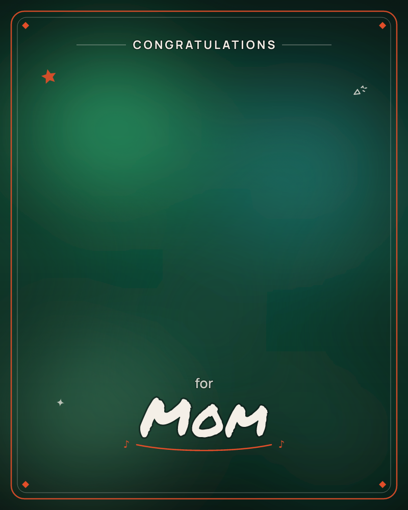 A field of deep emerald green dissolves into shadow at the edges, with two soft glowing patches of lighter jade suggesting light breaking through mist…, a congratulations e-card design by @DittyCityTeam