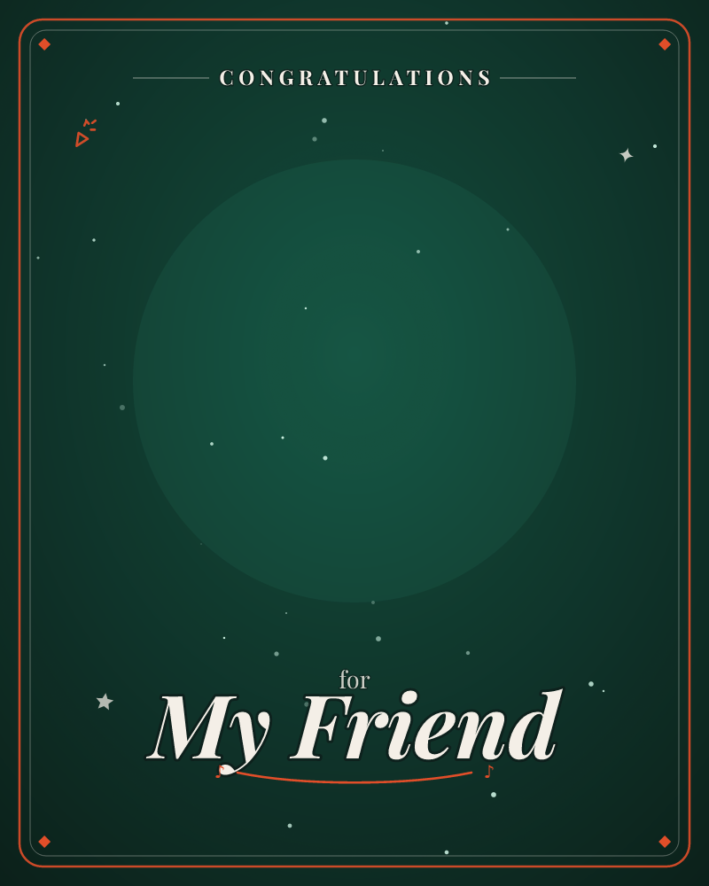 A deep forest-green sky holds one soft, glowing orb like a moon rising through mist, surrounded by a faint scatter of tiny stars, a congratulations e-card design by @DittyCityTeam