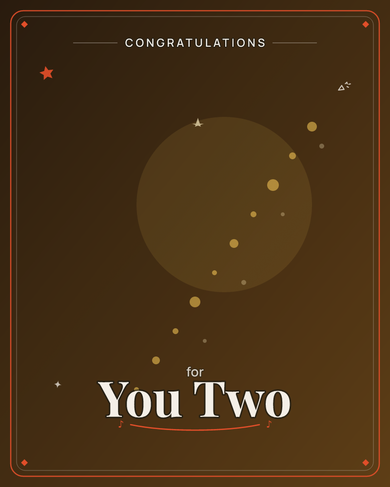 A large amber moon glows against a deep brown night sky, with a single small star perched at its upper edge, a congratulations e-card design by @DittyCityTeam