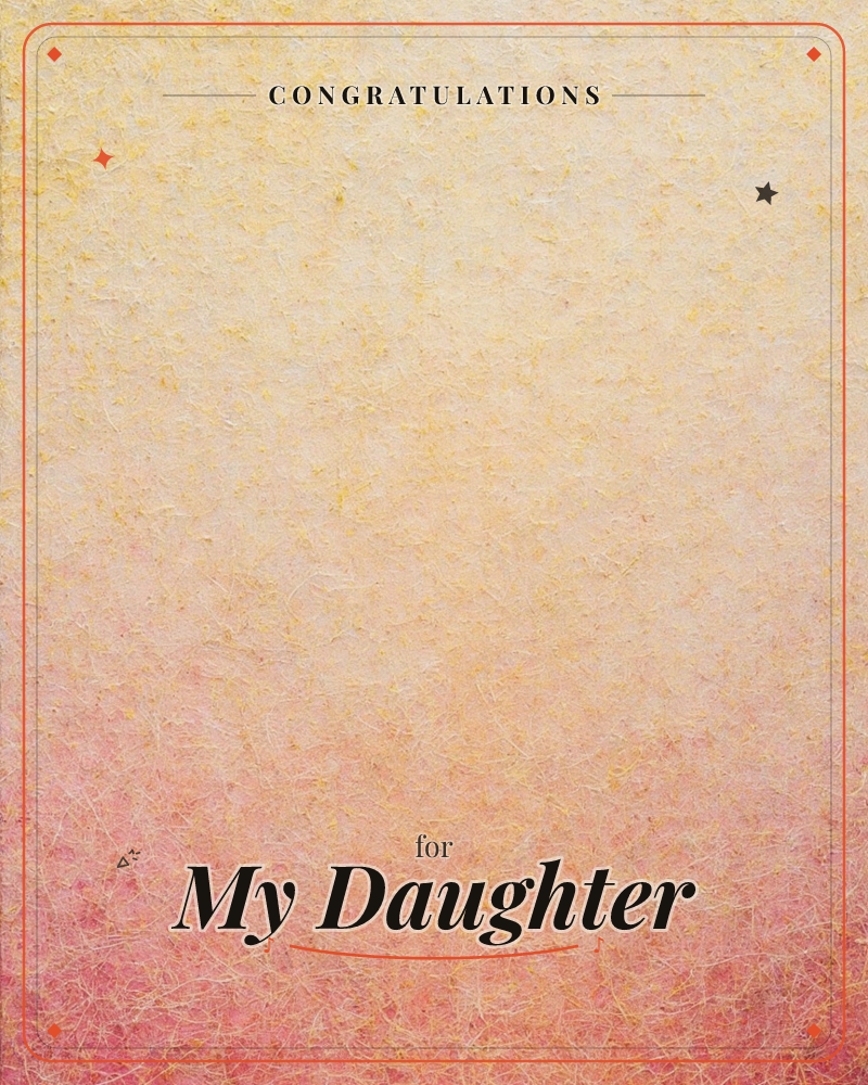 A textured field of handmade paper glows from soft yellow at the top down into a warm coral-pink at the base, like the fibrous grain catching low sunlight, a congratulations e-card design
