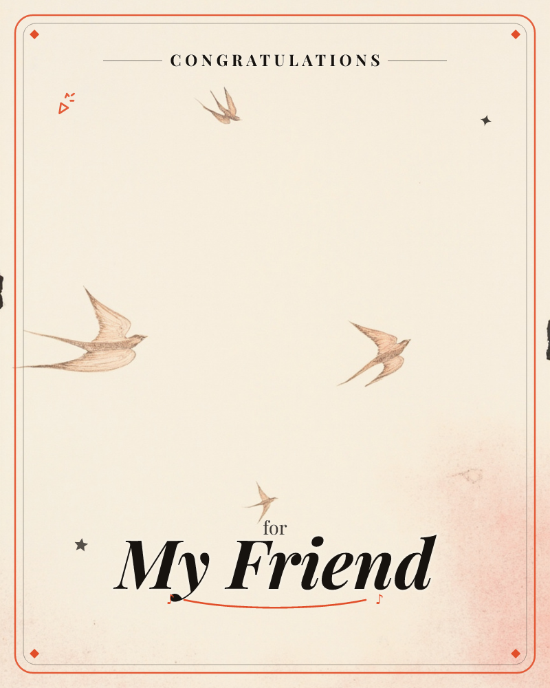 A soft cream sky holds four swallows sketched in fine sepia lines, their forked tails and swept wings caught mid-flight at different heights, a congratulations e-card design