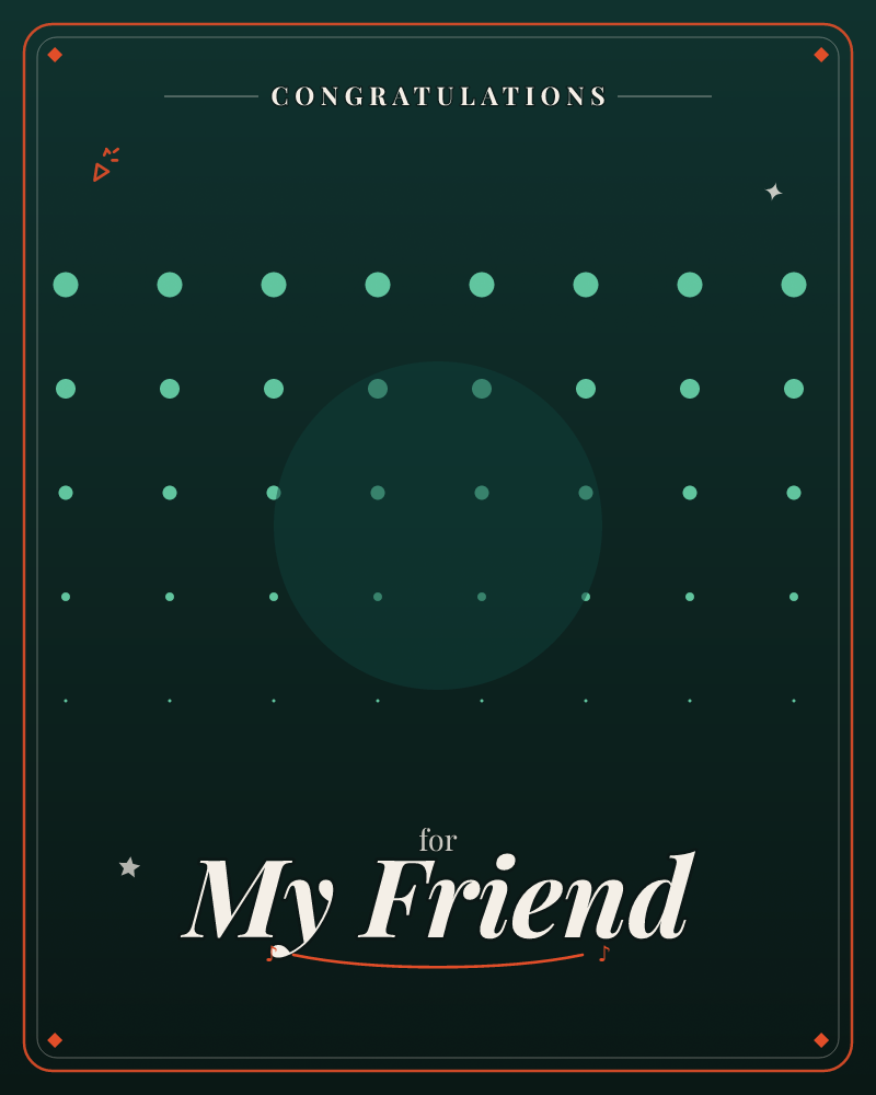 A dark emerald background holds a neat grid of glowing teal dots that fade in size and brightness toward the bottom, as if dissolving into shadow, a congratulations e-card design by @DittyCityTeam