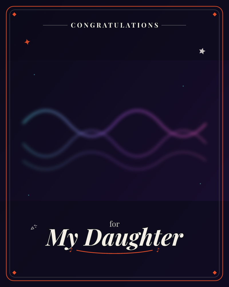 A glowing ribbon of light loops and crosses itself against a deep purple night sky, shifting from cool teal-blue on the left to warm magenta-pink on…, a congratulations e-card design by @DittyCityTeam