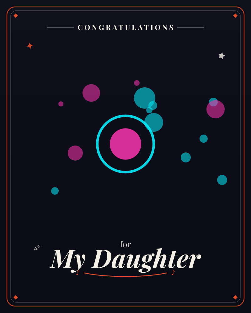 A deep midnight-black backdrop scattered with glowing dots of magenta and teal, like tiny lit windows in the dark, a congratulations e-card design by @DittyCityTeam