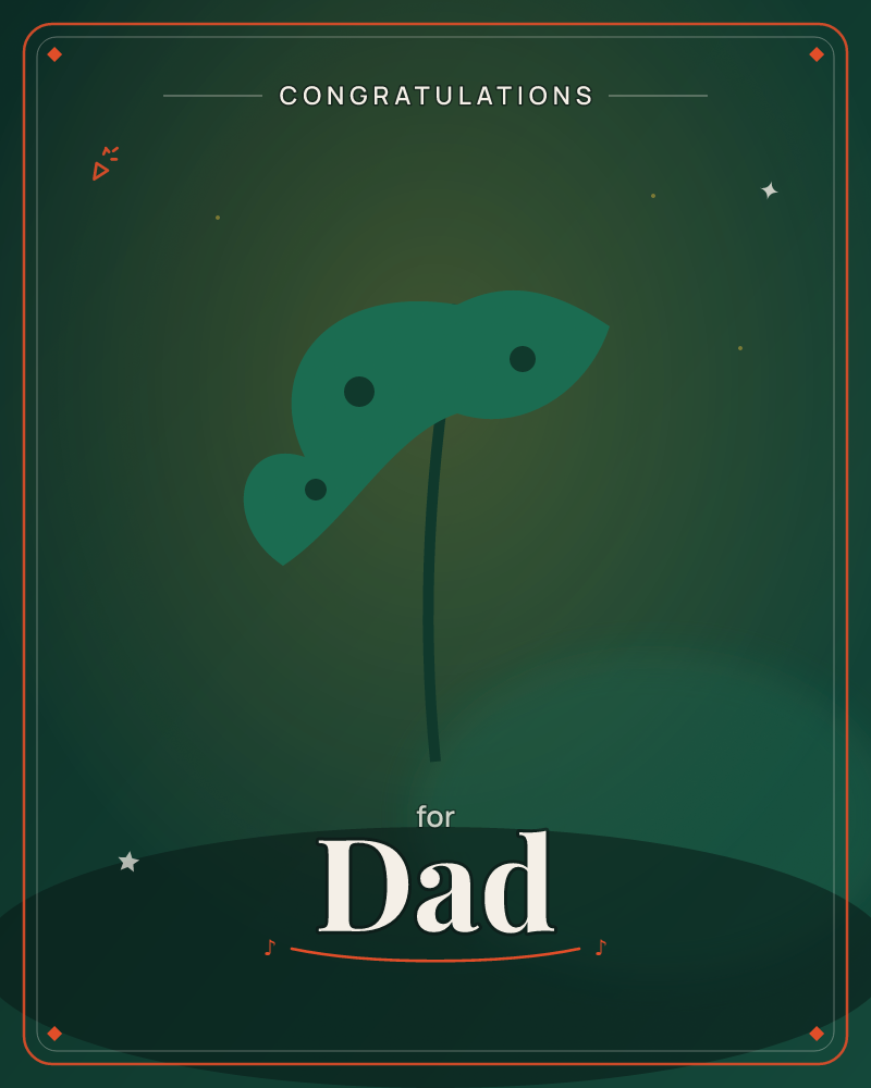 A single stylised flower glows against a deep green night sky, its cluster of rounded petal-shapes dotted with dark seed-like spots atop a slender…, a congratulations e-card design by @DittyCityTeam