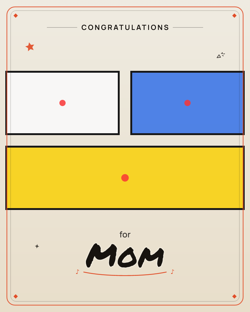 A simple graphic card shows three bold rectangles arranged on a soft cream background with a vignette of dark shadow at the top and bottom edges, a congratulations e-card design by @DittyCityTeam
