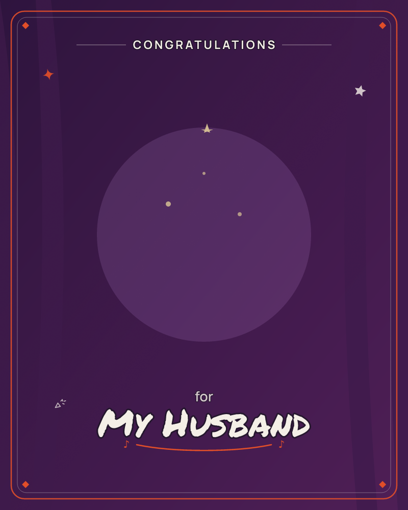 A large soft-edged circle glows like a moon against a deep purple sky, scattered with a few faint golden stars and topped by a small star point, a congratulations e-card design by @DittyCityTeam