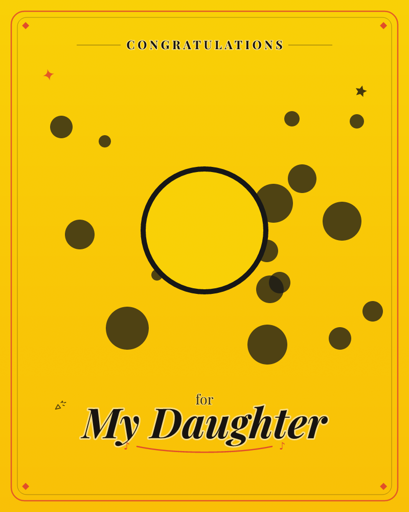A field of golden yellow glows brightest in the centre and fades to dark olive at the top and bottom edges, scattered with small dark bubble-like dots…, a congratulations e-card design by @DittyCityTeam