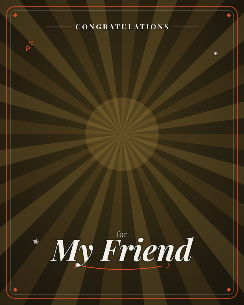 A radiating sunburst pattern fills the card, dark bronze and olive rays fanning out from a glowing central circle, a congratulations e-card design by @DittyCityTeam