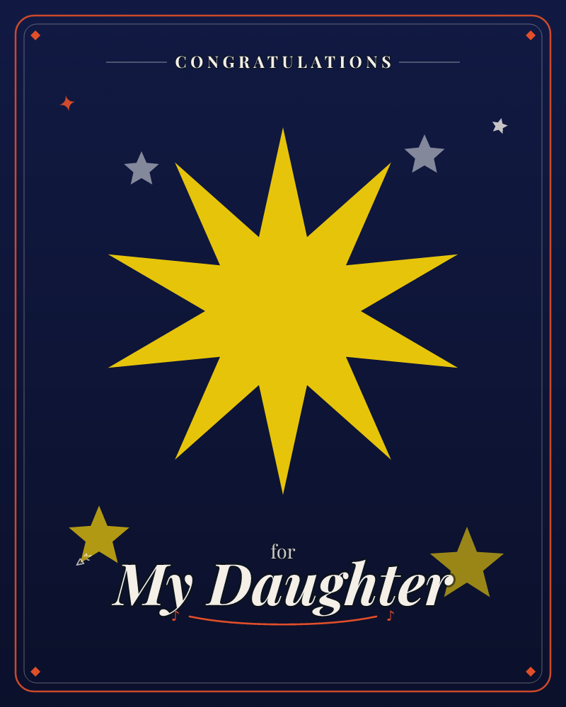 A large golden ten-pointed star burns bright at the centre of a deep navy night sky, its sharp rays radiating outward like a beacon, a congratulations e-card design by @DittyCityTeam