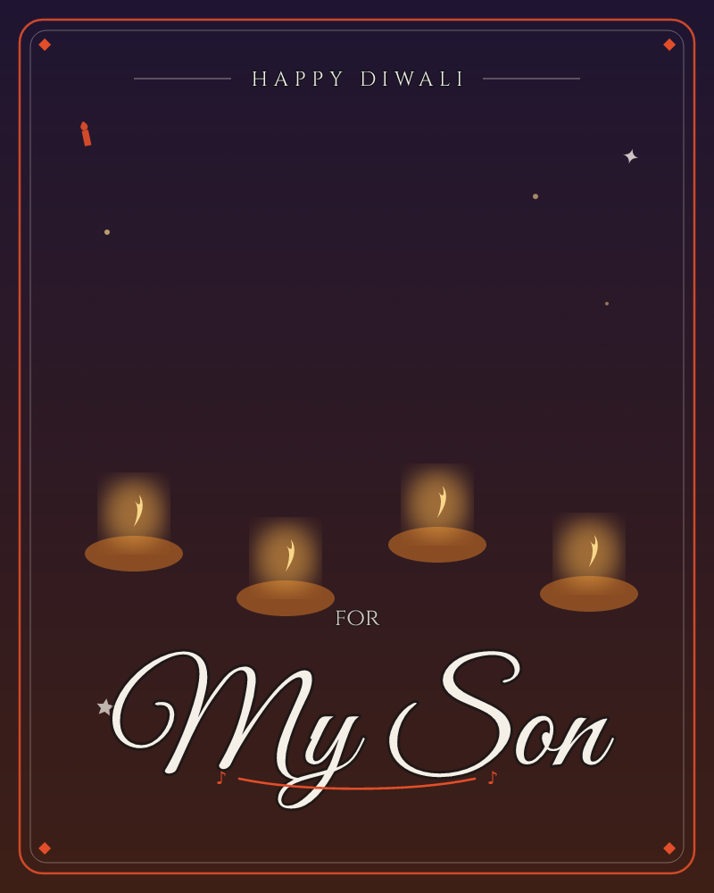 Four small tealight candles flicker in a row against a deep purple-black night sky, their flames casting soft amber glows around each base, a diwali e-card design by @DittyCityTeam