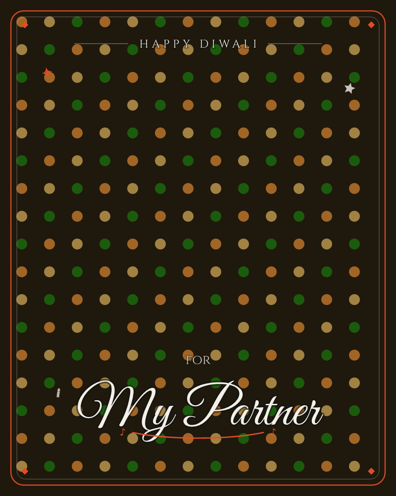 A dark chocolate-brown backdrop is covered edge to edge in a tidy grid of small dots, each one glowing softly in forest green, burnt orange, or warm cream, a diwali e-card design by @DittyCityTeam