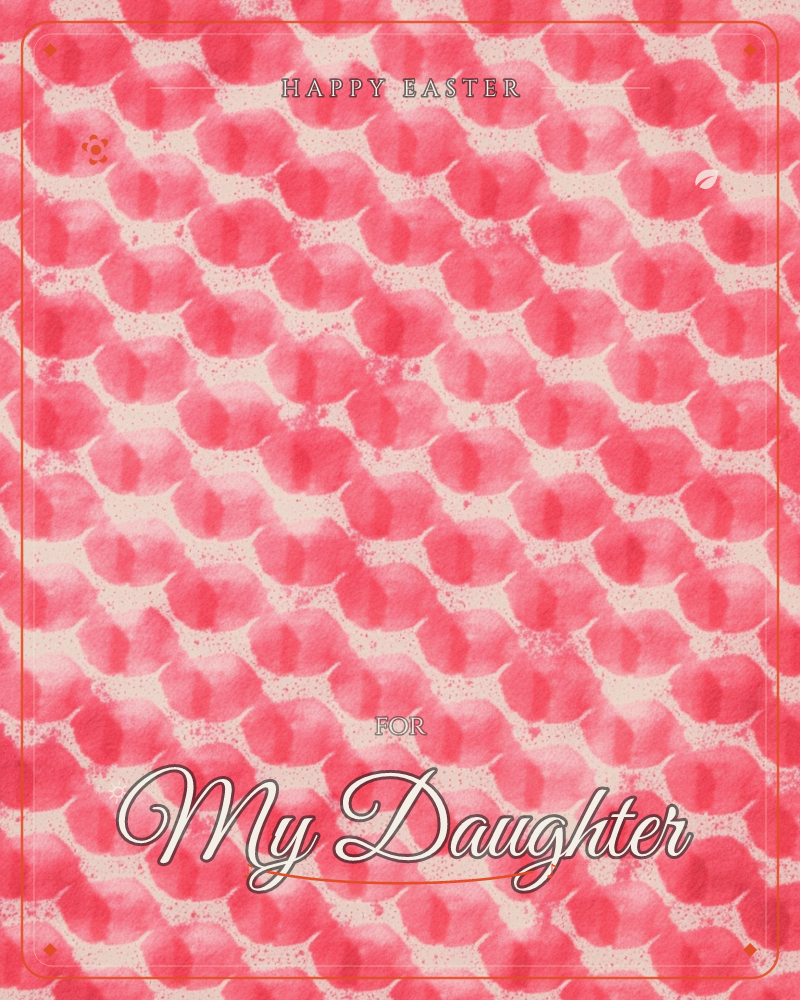 A repeating pattern of soft, rounded watercolour blobs in coral pink washes across the page, each shape bleeding gently at the edges with tiny speckled…, a easter e-card design