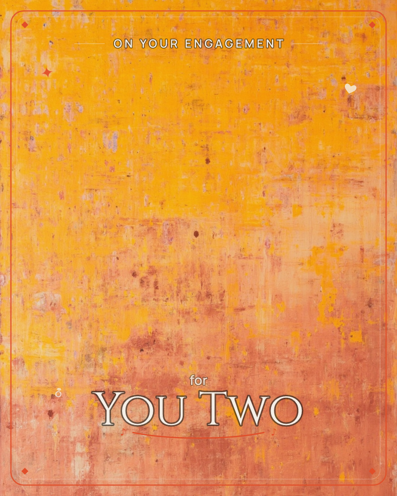 An abstract field of layered colour drifts from bright golden yellow at the top down into warm terracotta and rust tones at the base, with flecks of…, a engagement e-card design