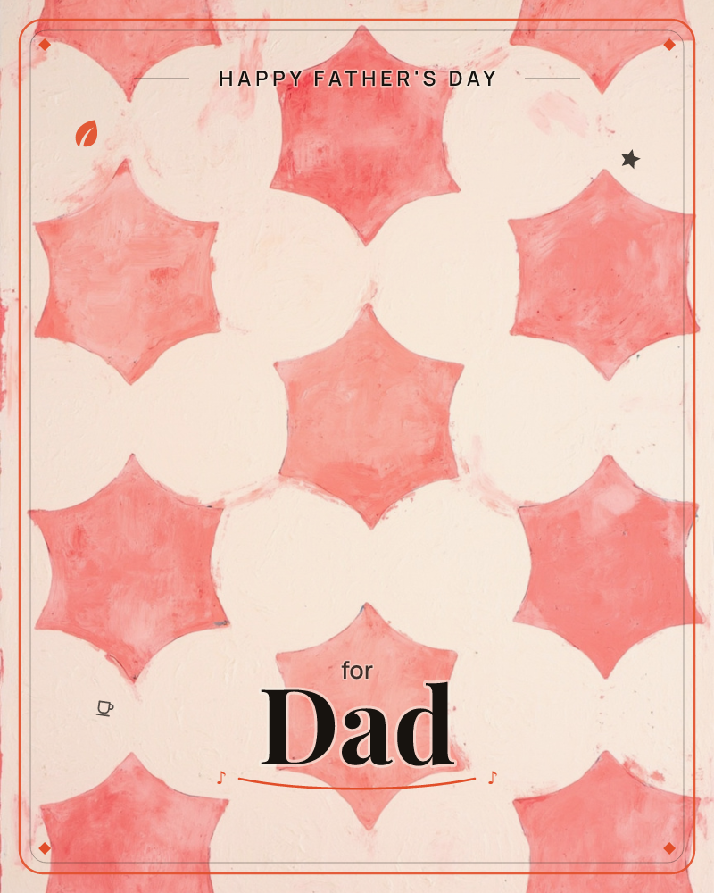 A repeating pattern of coral-pink six-pointed star shapes marches across a warm cream background, each star outlined in a soft brushed edge that hints…, a fathersday e-card design