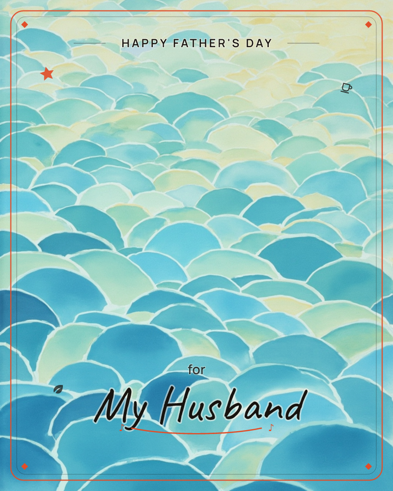 The whole card is filled edge to edge with overlapping rounded shapes, like scalloped waves or a field of smooth stones seen from above, painted in…, a fathersday e-card design