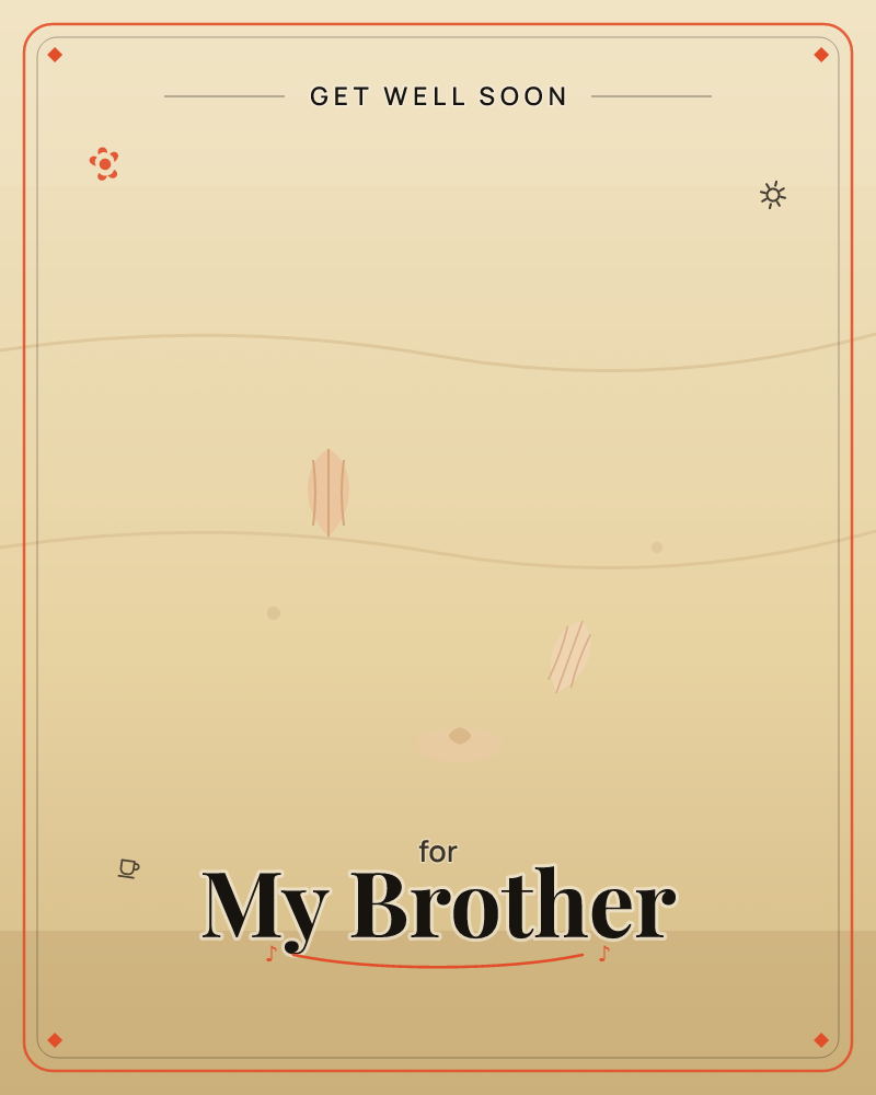 A minimal, sun-warmed desert landscape rendered in soft sepia tones, with two faint horizon lines rippling across a hazy dune, a getwell e-card design by @DittyCityTeam