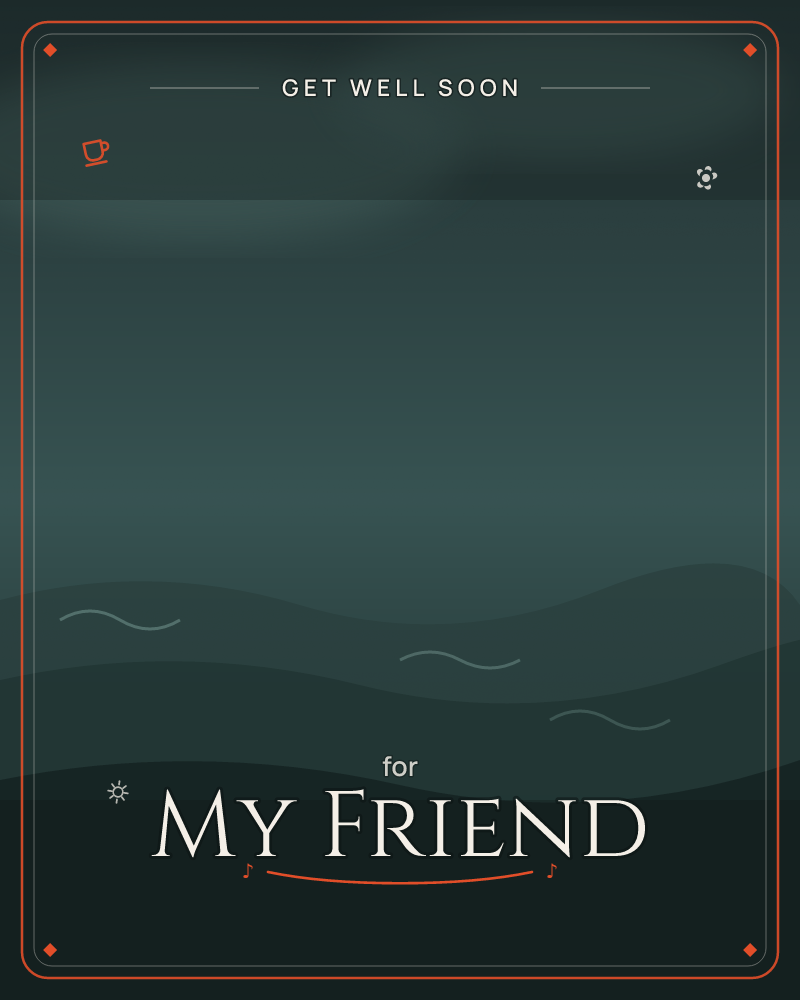 A minimalist landscape of rolling dark hills beneath a wide, glowing white sky that fades to charcoal at the very top, a getwell e-card design by @DittyCityTeam