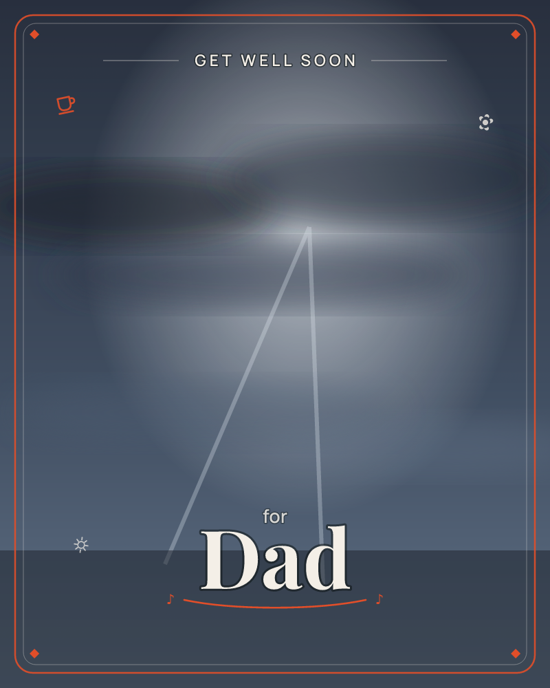 A hazy night sky glows with a soft halo of pale light, a dark cloud drifting low across its center, a getwell e-card design by @DittyCityTeam