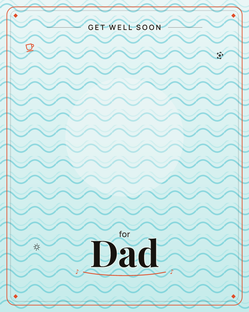 Rows of soft turquoise wavy lines repeat evenly across the card like ripples on calm water, darkening slightly at the top and bottom edges, a getwell e-card design by @DittyCityTeam