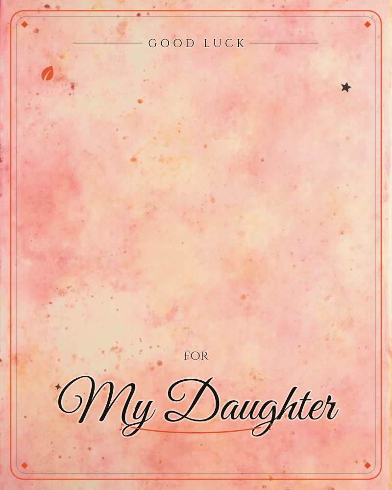 A soft wash of blush pink and pale cream bleeds across the page like a watercolour sunrise, with tiny freckles of rust and gold scattered throughout, a good luck e-card design