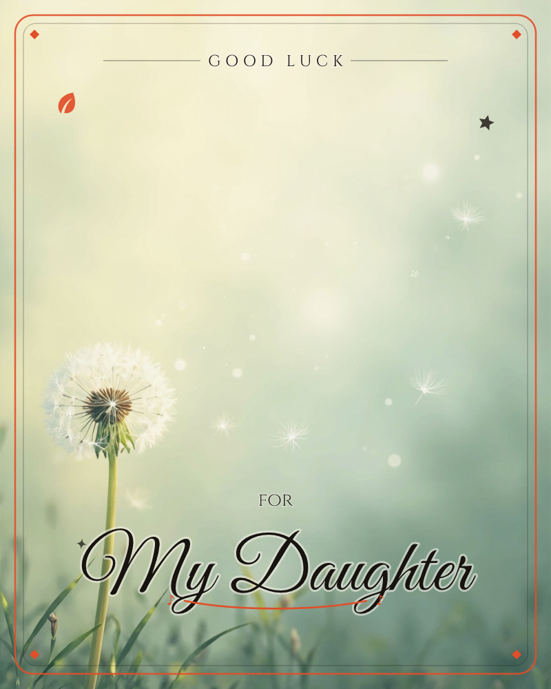 A single dandelion seed head stands in soft grass, its feathery tufts drifting loose into a hazy, sunlit sky, a good luck e-card design
