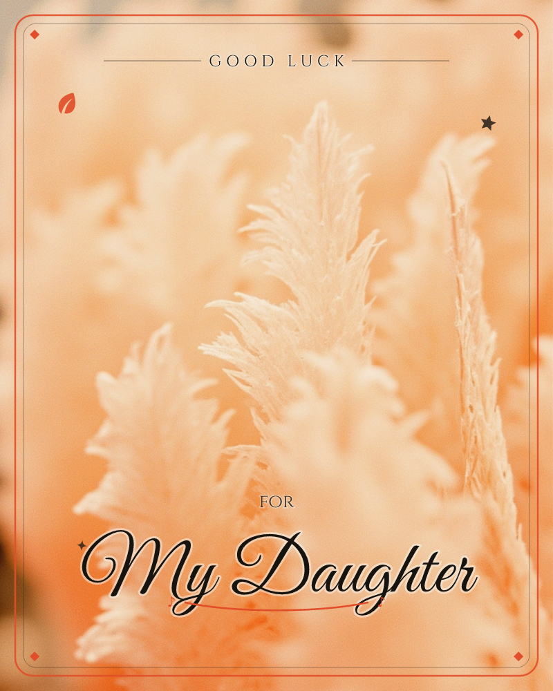 A close-up photograph of feathery pampas grass plumes tinted a soft peachy-apricot, their fluffy fronds catching a warm, diffused light, a good luck e-card design