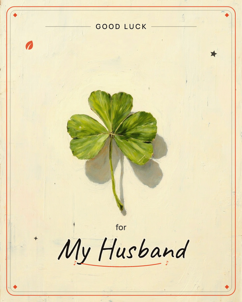 A single four-leaf clover rests centred on a pale creamy-yellow background, its stem curling gently downward, a good luck e-card design