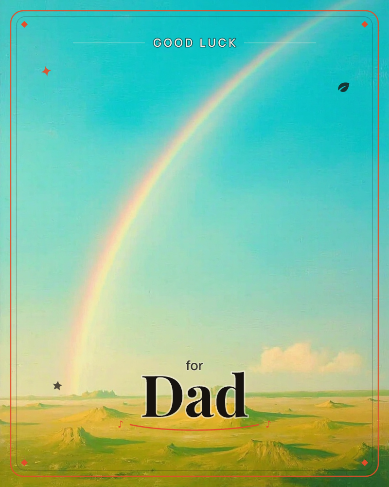 A wide desert plain stretches under a vast turquoise sky, its low golden mounds catching soft, even light, a good luck e-card design