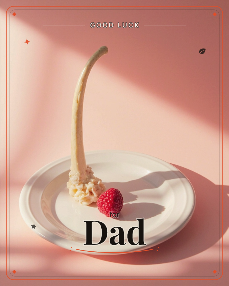 A single curved pale stem rises from a small mound on a white plate, paired with one bright raspberry, set against a soft blush-pink backdrop with hard…, a good luck e-card design