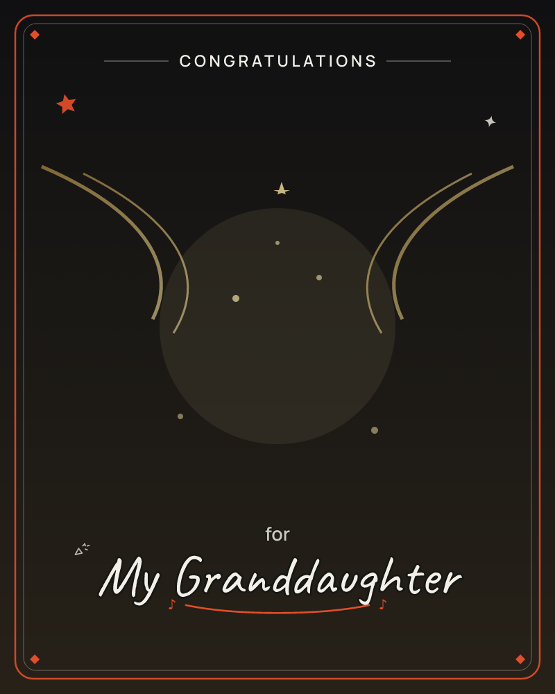 A minimalist card set against a deep near-black background, where a soft glowing circle sits like a moon or halo at the centre, a graduation e-card design by @DittyCityTeam