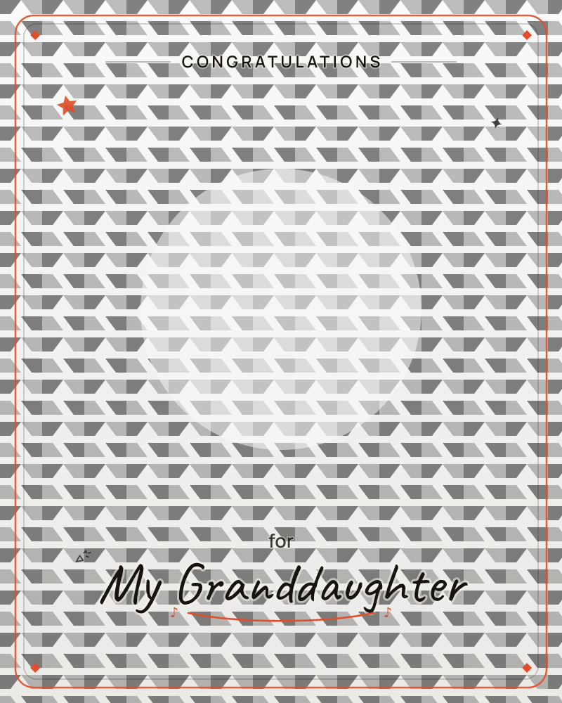 A repeating pattern of small chevron-shaped tiles covers the card in shades of grey, arranged in tight rows like a woven metal mesh, a graduation e-card design by @DittyCityTeam