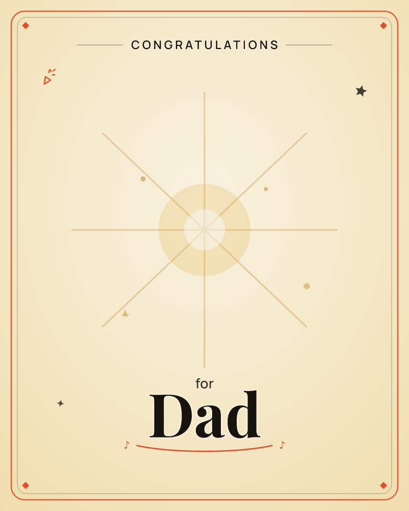 A minimal card in warm cream and sepia tones, centred on a soft glowing star burst made of thin crossed lines radiating from a pale halo, a graduation e-card design by @DittyCityTeam