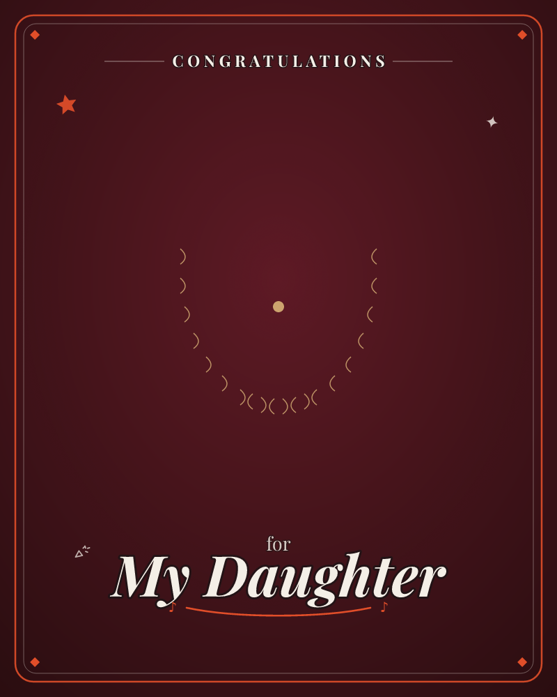 A deep wine-red background glows softly at its centre, where a small golden dot sits like a sun or single pearl, a graduation e-card design by @DittyCityTeam