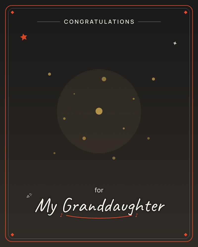 A cluster of soft golden dots glows faintly against a deep black background, gathered around a warm circular haze like a small constellation caught…, a graduation e-card design by @DittyCityTeam