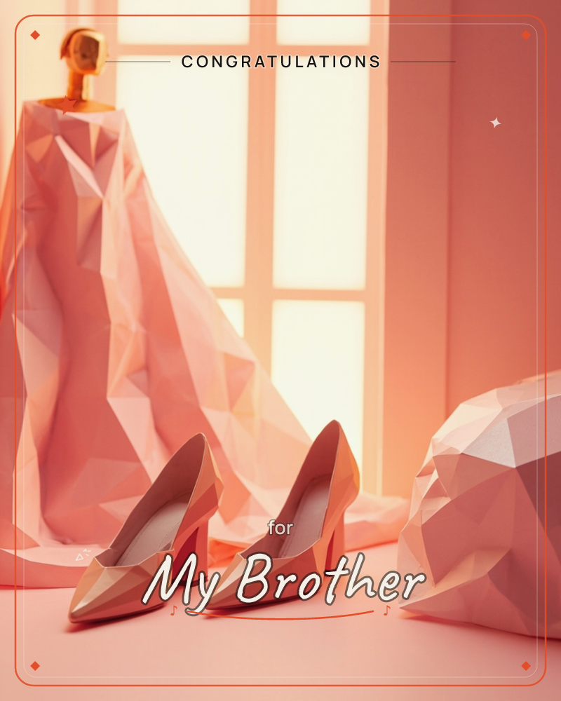 A low-poly paper sculpture scene glows in warm window light: a mannequin draped in a flowing pink gown stands beside a faceted gemstone, with a pair of…, a graduation e-card design