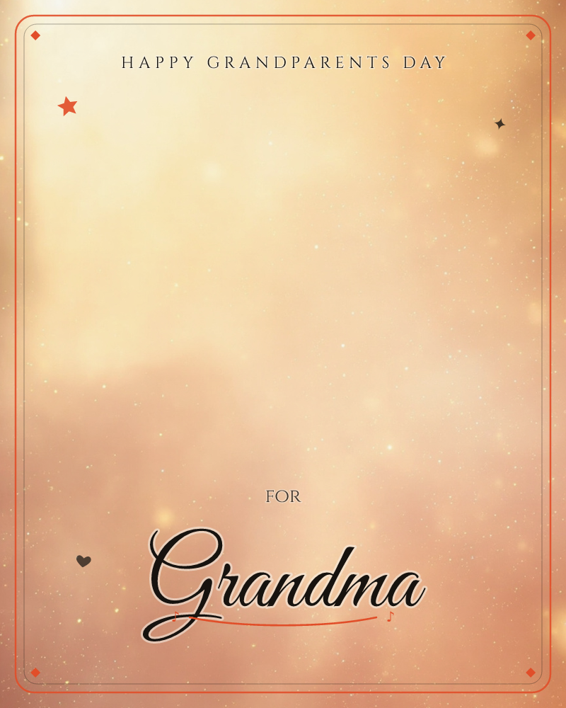 A soft haze of golden light drifts across the card, warm cream fading into a dusty rose glow at the edges, a grandparents day e-card design