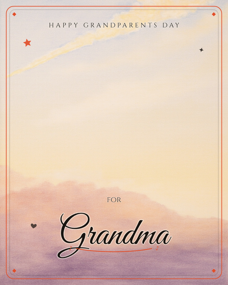 A hazy dawn sky washes from pale lavender into warm gold, with a single streak of cloud cutting across the upper corner like a comet's tail, a grandparents day e-card design