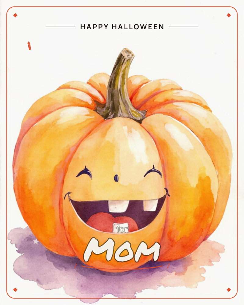 A plump orange pumpkin sits alone on a plain white background, carved into a giggling jack-o'-lantern face with squinting crescent eyes and a…, a halloween e-card design