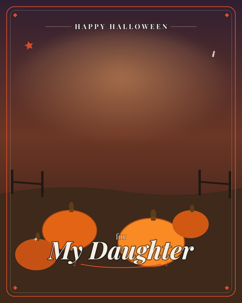 A dusky autumn field glows under a warm amber sky that fades into deep night above, a halloween e-card design by @DittyCityTeam