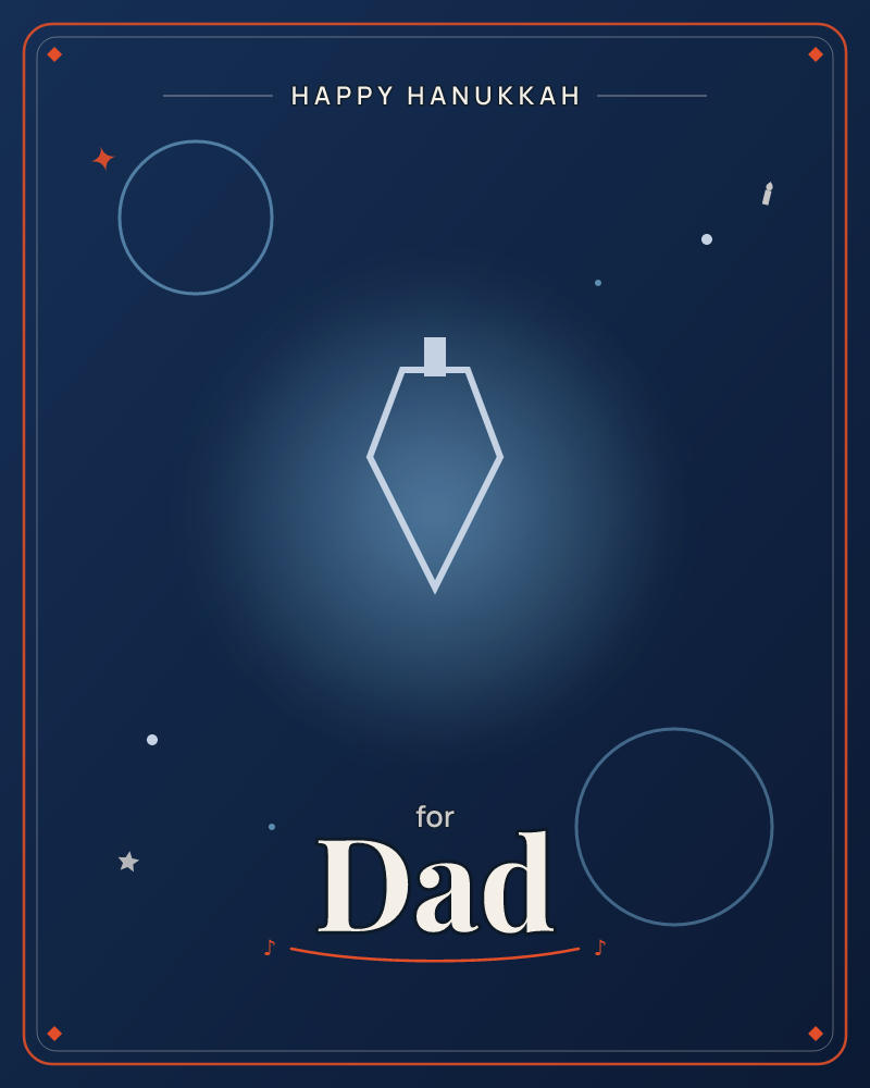 A single kite-shaped outline glows pale blue against a deep midnight background, its soft halo suggesting a lantern or star suspended in space, a hanukkah e-card design by @DittyCityTeam