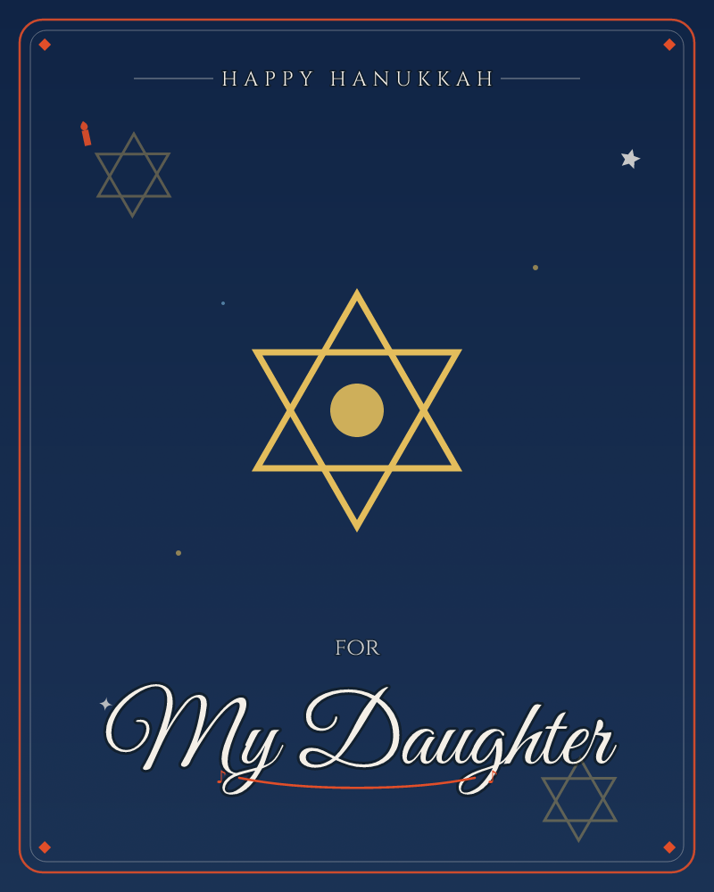 A golden Star of David glows at the center of a deep navy background, its outline holding a solid gold circle at the middle, a hanukkah e-card design by @DittyCityTeam
