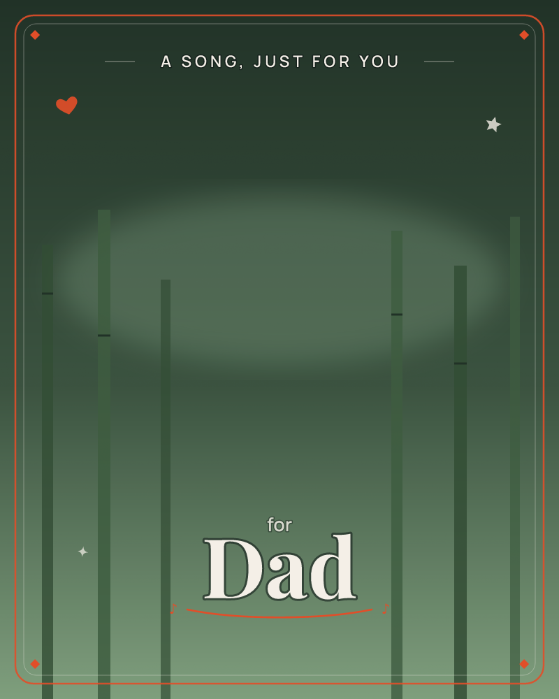 A softly glowing oval of pale green light hovers like a clearing in a dark forest, with a row of tall thin stalks or reeds rising up through it in…, a just because e-card design by @DittyCityTeam