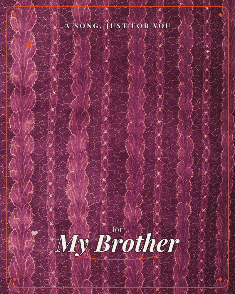The card is covered edge to edge with a repeating pattern of knitted-cable braids running in vertical columns, rendered in deep plum and burgundy tones, a just because e-card design